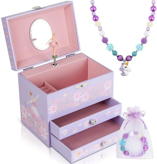 Scatola Decorativa Musicale per Ragazze - Scatola della Ballerina con 2 Cassetti Estensibili