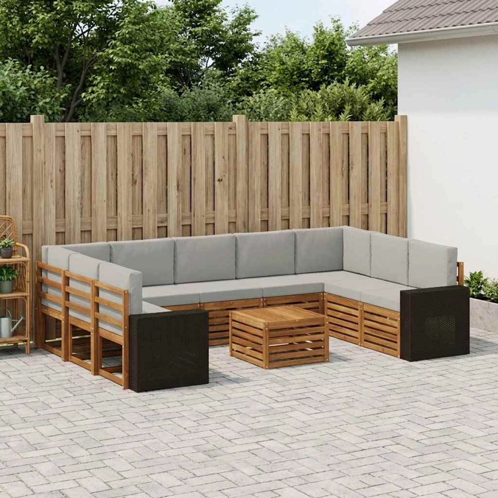 Set di divani da esterno 10 pz Naturale e Grigio Chiaro 3384872