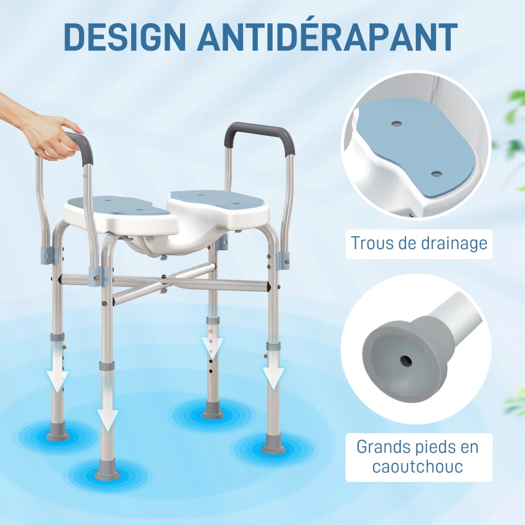 Sedia da doccia con braccioli ¨C zephmum ¨C blu chiaro 53x36x64-75 cm