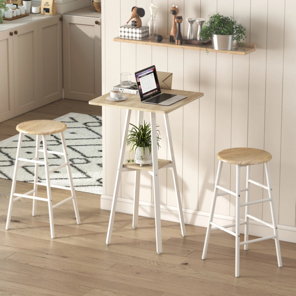 Tavolo da bar quadrato per 2 persone con ripiano ¨C Minimal ¨C naturale e bianco 55x55x95