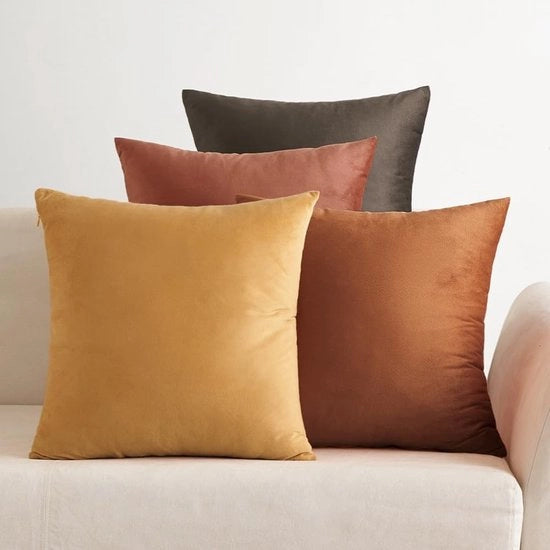 Set di cuscini in velluto di 4 pezzi - copricuscini decorativi quadrati - 40 x 40 cm - serie terra giallo