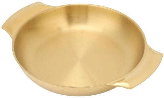 Piatto da Paella 25 cm - Acciaio Inossidabile - Esterno in Oro - Piatto da Cucina Portatile - Adatto per Induzione/Gas - Riscaldamento Uniforme - Piatto da Frittura