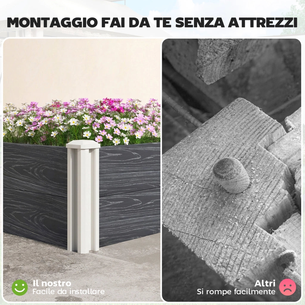 Letto da Giardino in Vinile con Fondo Aperto e Design a Incastro, 102x102x33 cm, Grigio Scuro