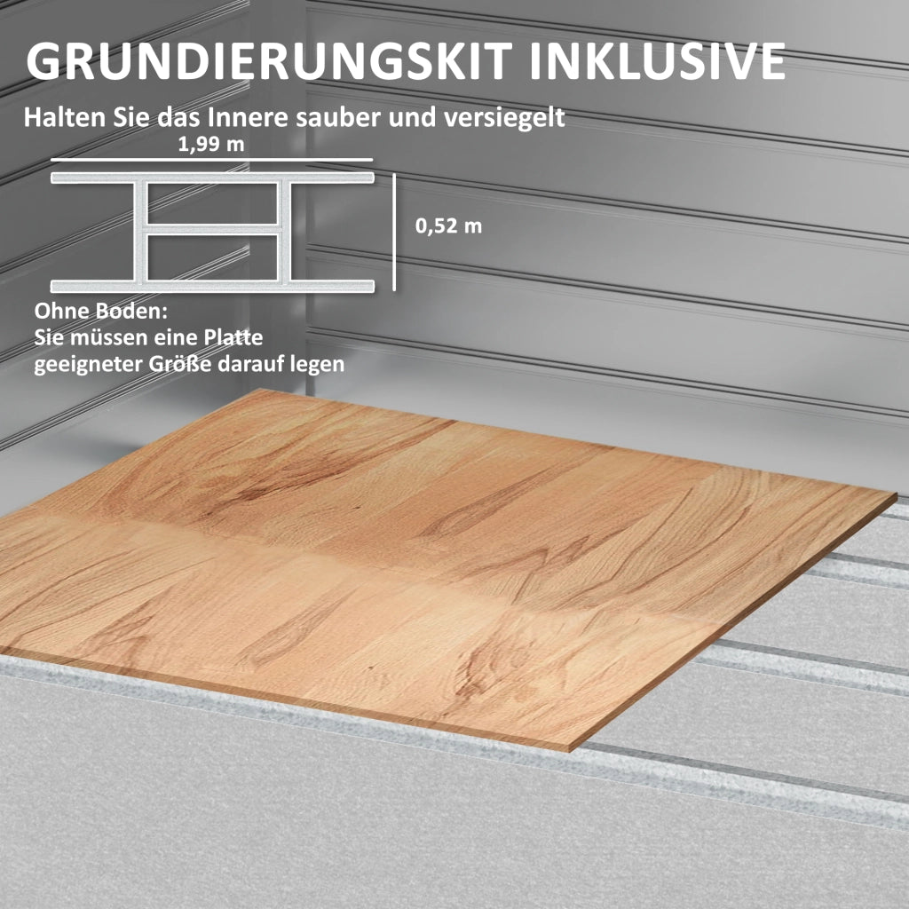 Casetta da giardino in acciaio zincato, 2,43 m2 (213 x 131 x 192 cm), con tetto a falde, porta scorrevole con serratura, resistente alle intemperie,