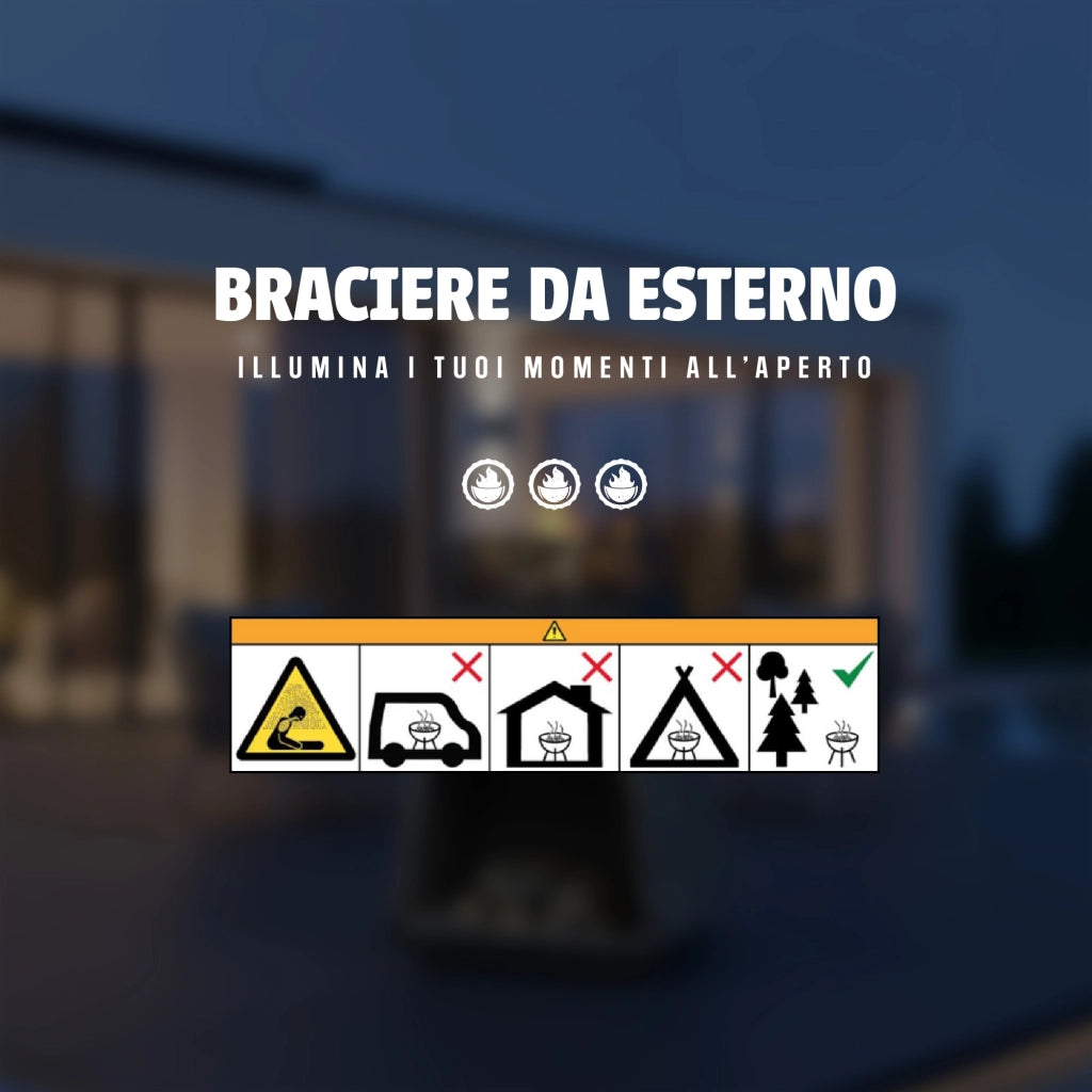 Braciere da Esterno a Legna con Porta Legna Integrato in MGO e Ferro Verniciato a Polvere, Fire Pit da Giardino con Base Effetto Pietra, Resistente a Ruggine e Calore 44 cm