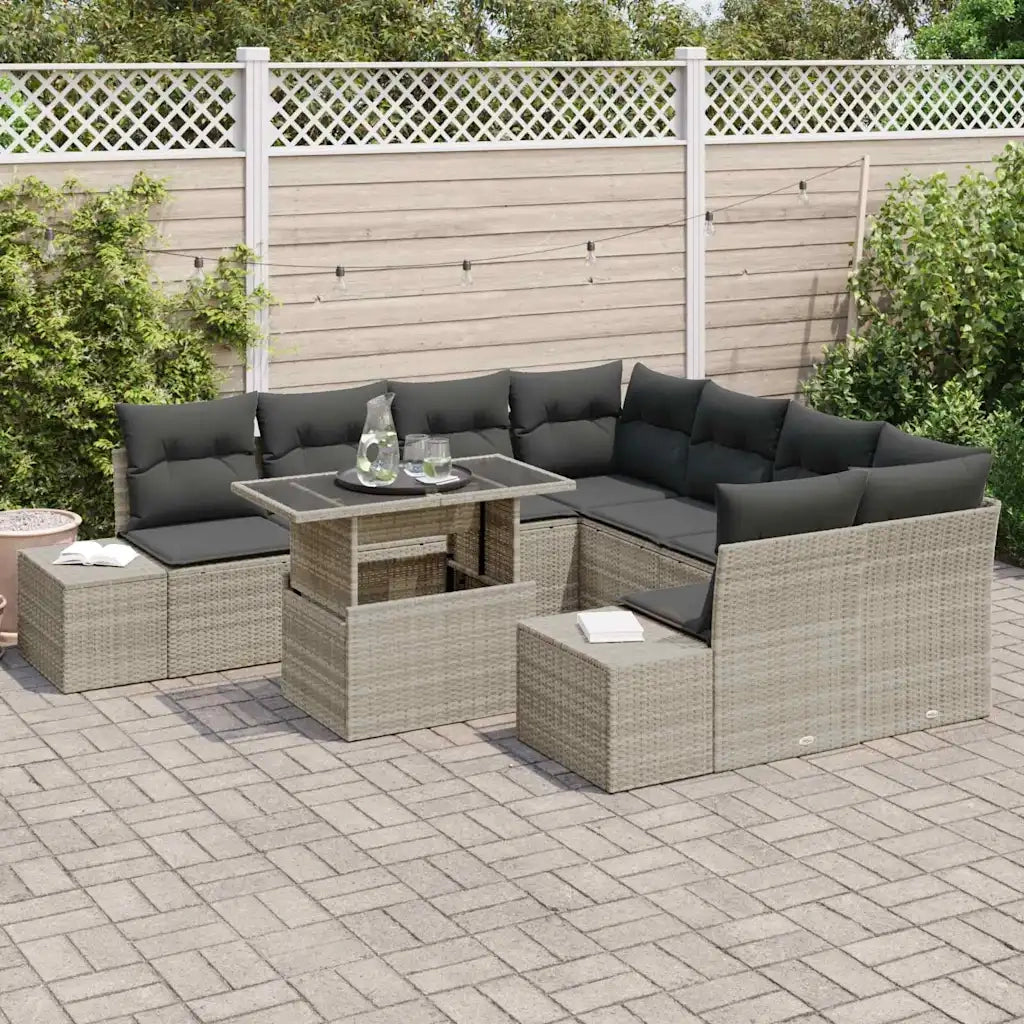 Set Divano da Giardino 9 pcs Grigio chiaro polyrattan