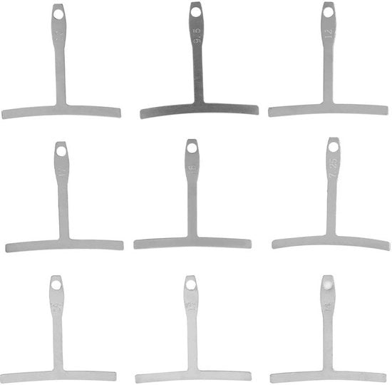 Set di misurazione di curvatura per chitarra 9 pezzi - Misuratore di curvatura universale - Attrezzo per liutai - Acciaio inossidabile - Leggero - Duraturo - Strumento di misura
