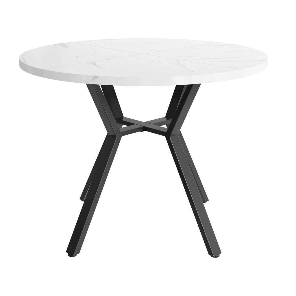 Tavolo da pranzo rotondo in marmo, moderno e semplice (diametro 1 m), tavolino da caff¨¨ nero a forma di X con supporto in metallo, stabile e resistent