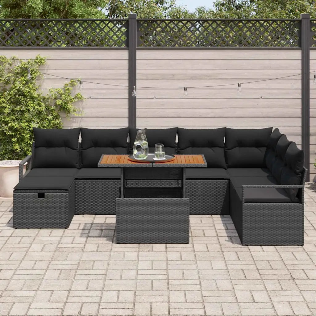 Set Divano da Giardino 9 pcs Nero polyrattan
