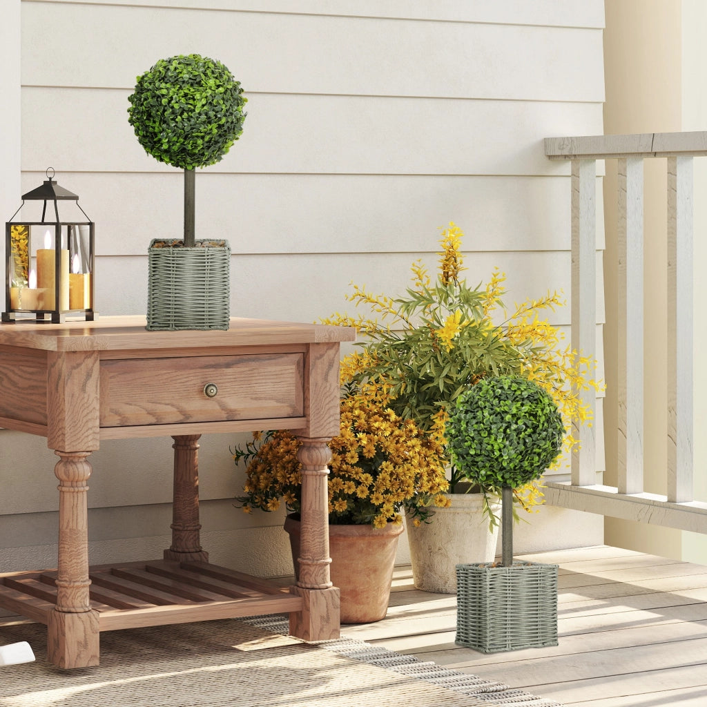 Pianta Artificiale Bosso Sferica 50cm ¨C Xylo ¨C Verde con Vaso Intrecciato e Ciottoli