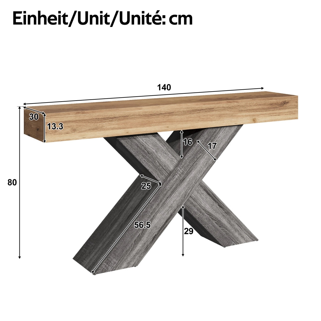 Tavolino Consolle con Gambe a X ¨C MINIMAL ¨C Effetto Legno, Truciolato, Salotto e Ingresso