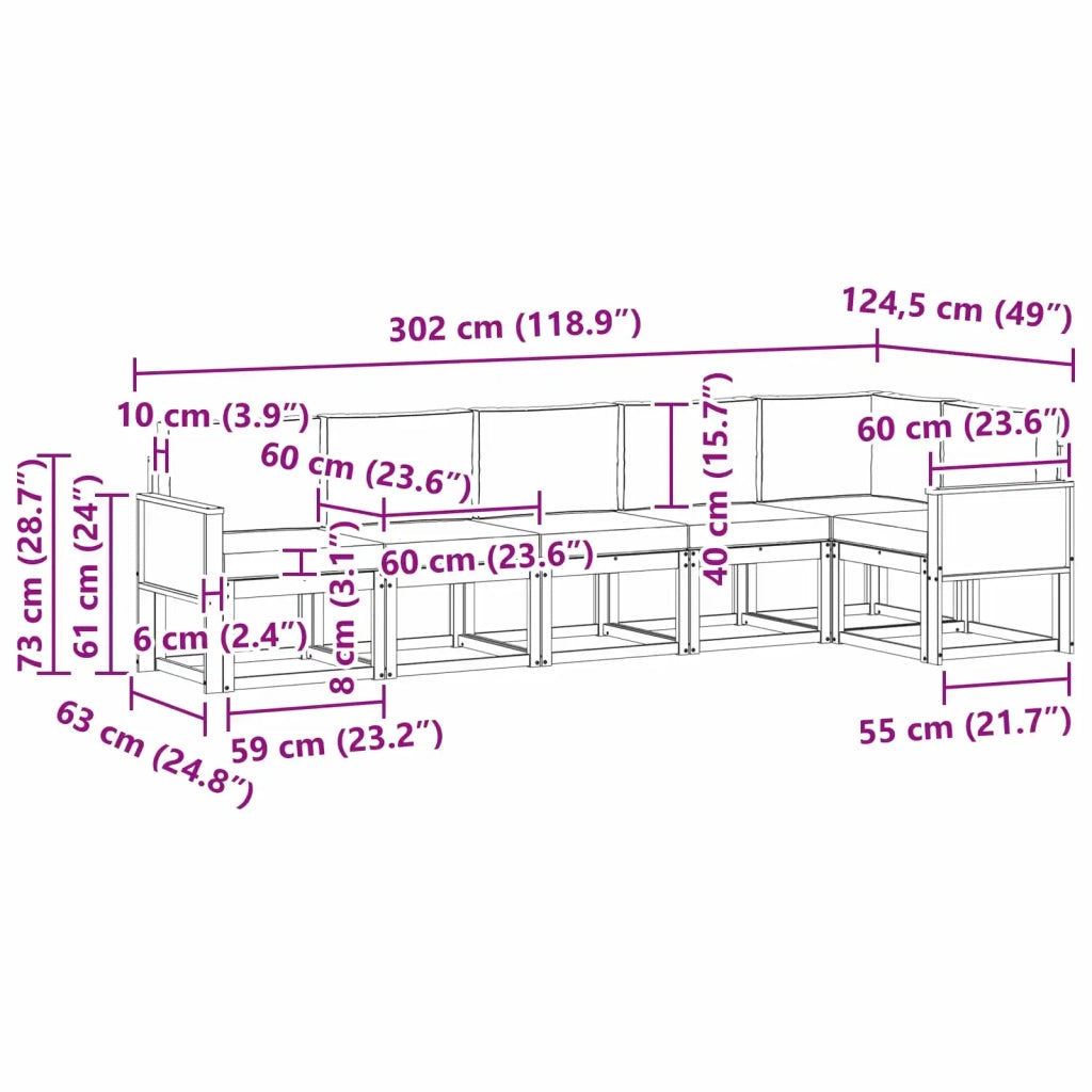 Set di divani da esterno 6 pz Naturale e Antracite Poliestere 3385258