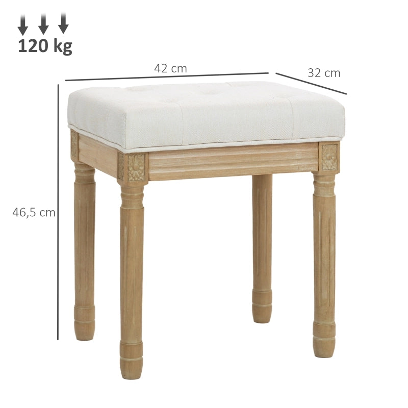 Pouf con seduta imbottita in tessuto effetto lino, gambe in legno, Beige 42 × 32 × 46,5 cm
