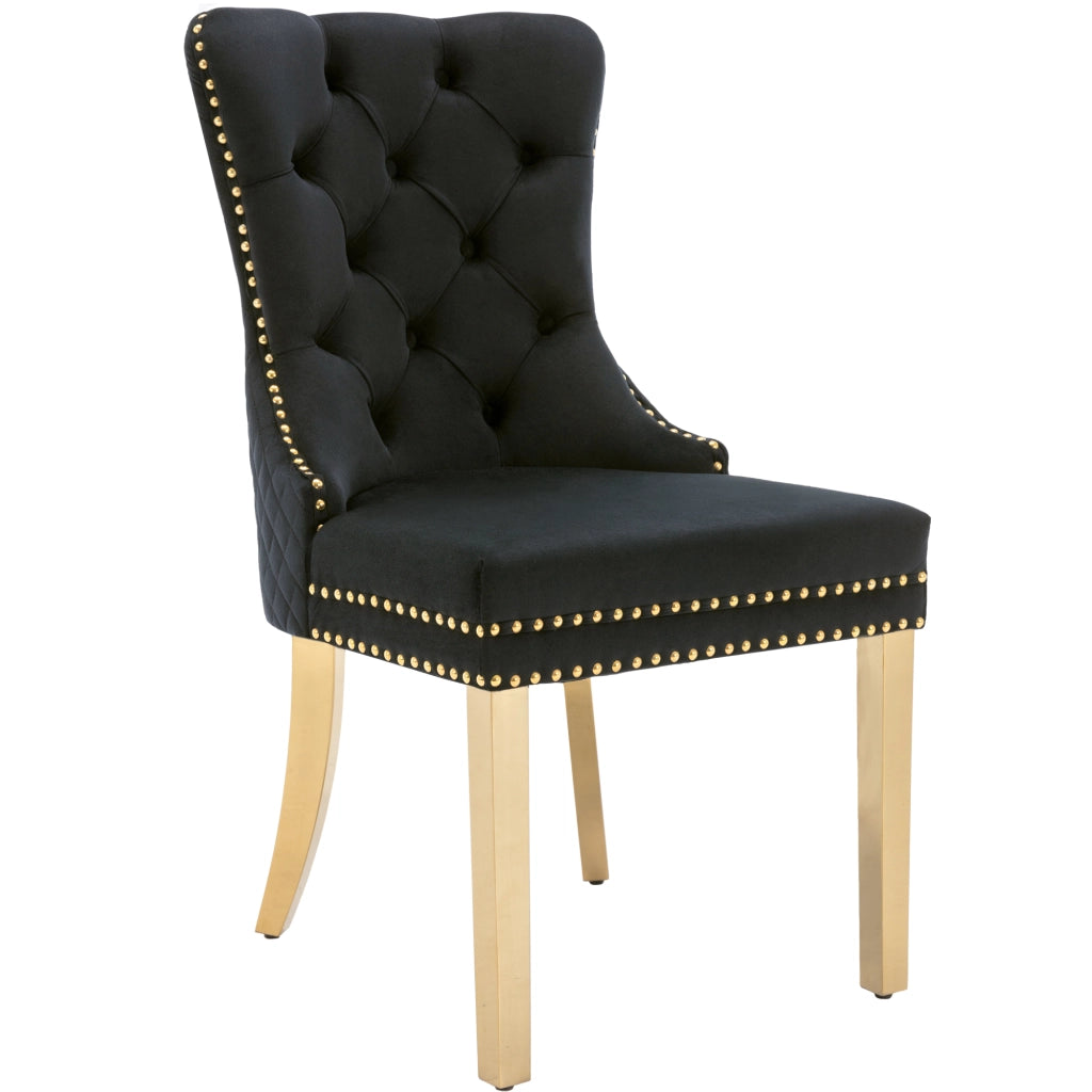 Sedia da Pranzo Imbottita in Velluto con Schienale e Gambe Dorate ¨C Xylo ¨C Nero/Oro