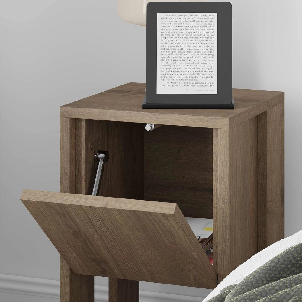 Comodino Ema anta ribalta 30x30x55h colore noce