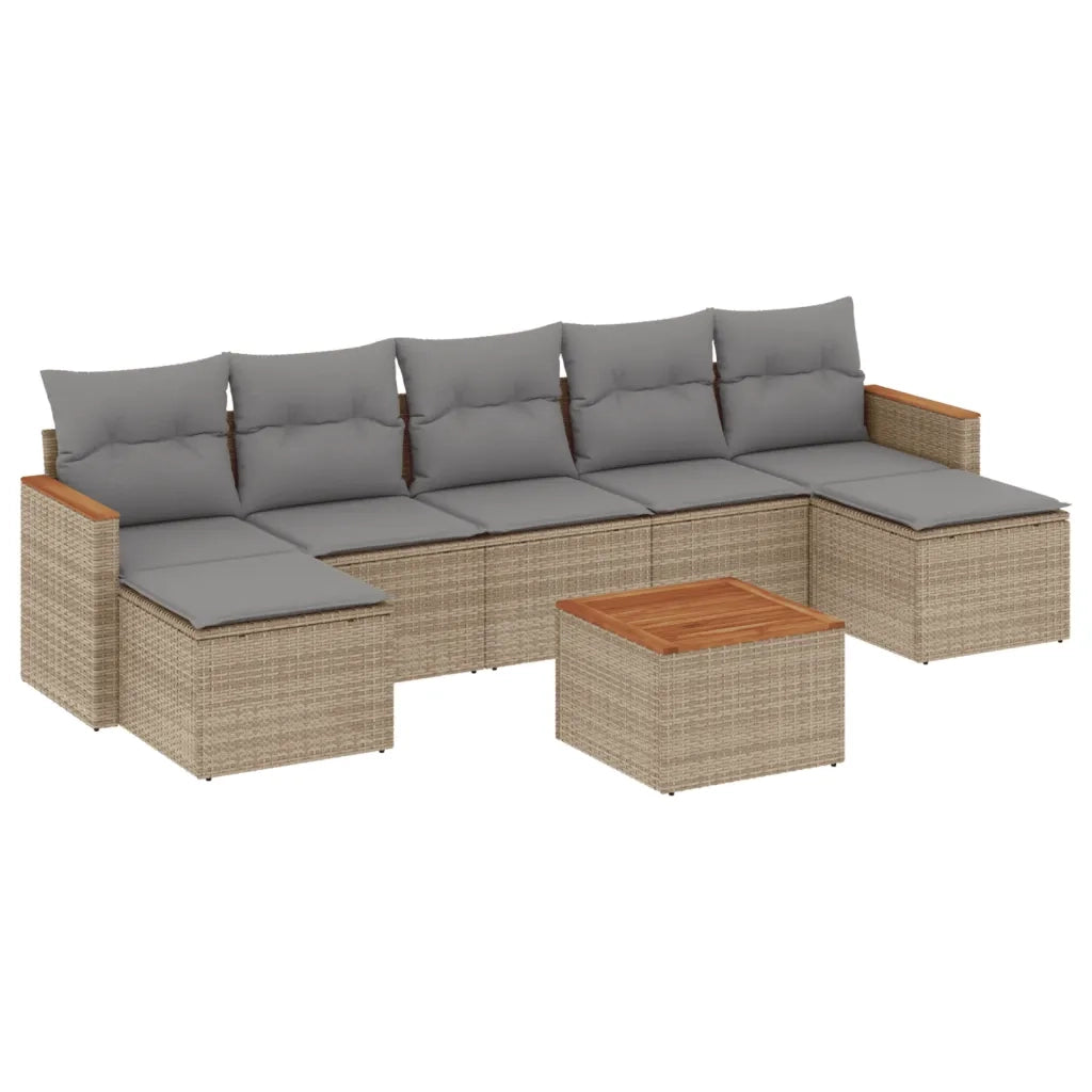 Set Divano da Giardino 8 pz con Cuscini Beige Misto Polyrattan