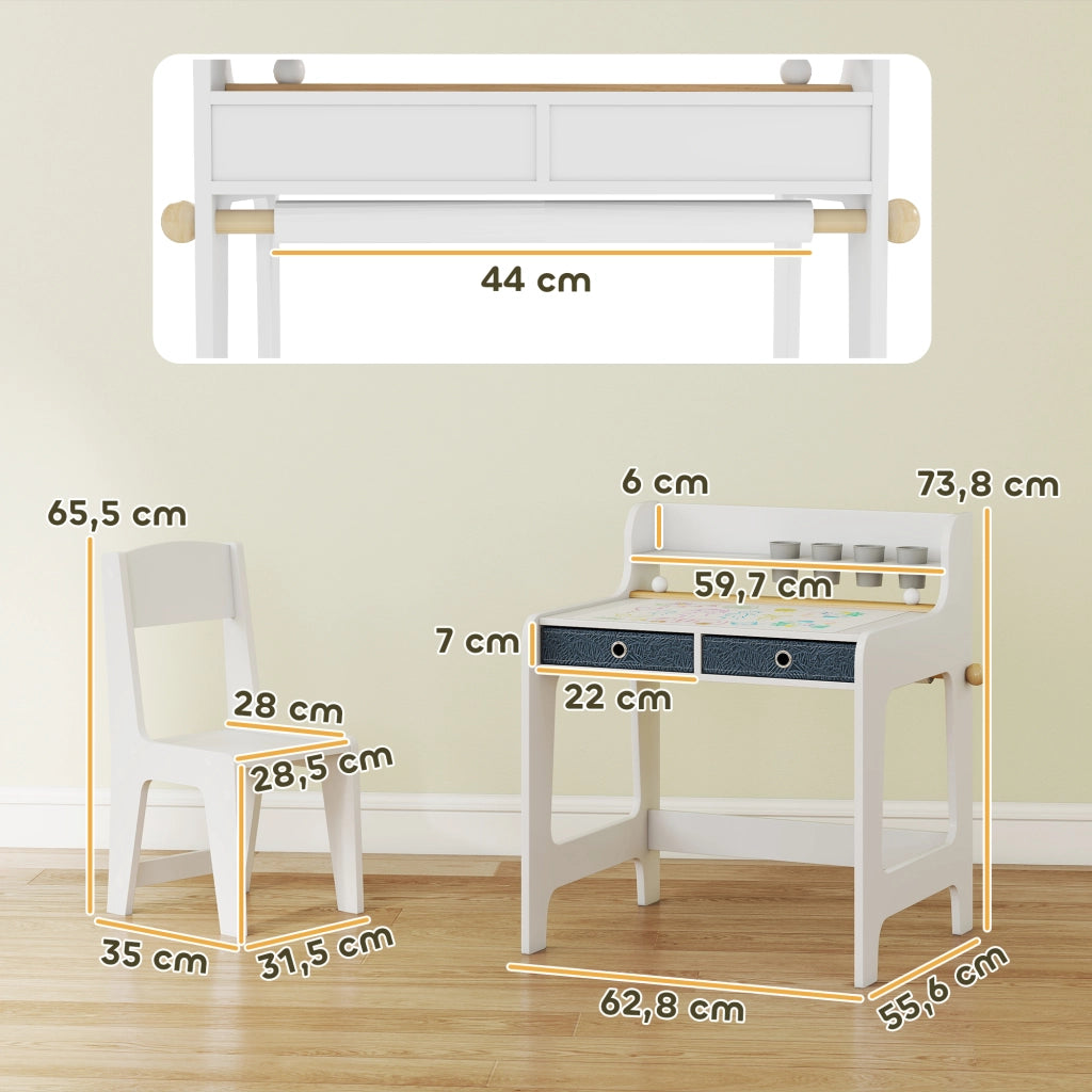 Scrivania bambini con sedia e cassetti ¨C zephmum ¨C 62.8x55.6x73.8 cm