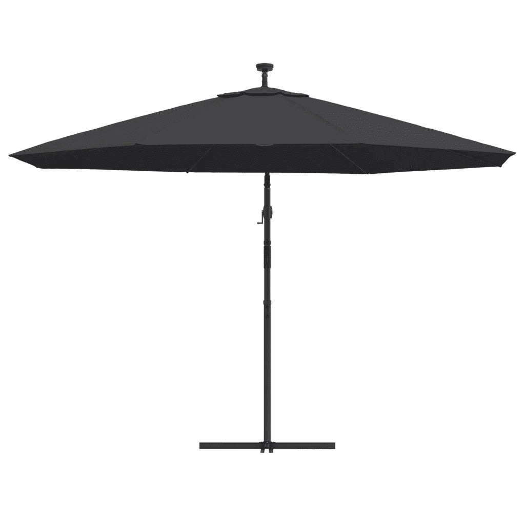 Ombrellone a Sbalzo con Palo e Luci a LED Nero 350 cm 313784