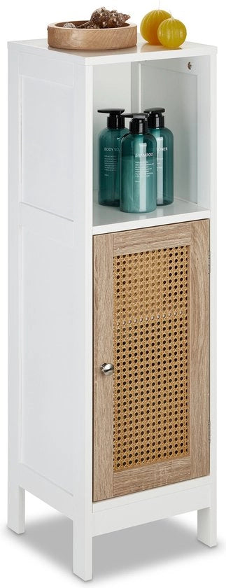 Cassa di stoccaggio per bagno - porta di rattan - 3 cassetti - su gambe - 30 cm - sottile