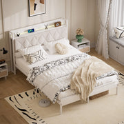 Letto matrimoniale imbottito 140x190 cm con LED, USB e spazio sottostante