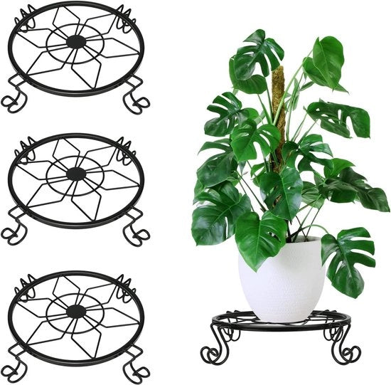 Set di tre steli metallici per piante - per interni ed esterni - contenitore per giardino in acciaio inossidabile - vaso per piante rotondo sostiene rete per decorazione di balcone (23 cm)