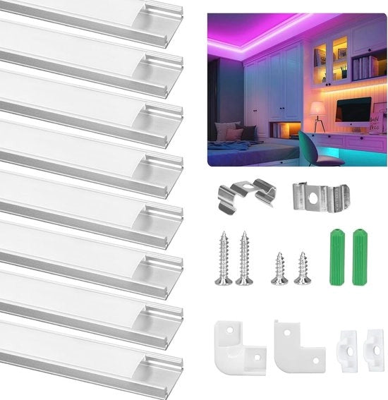 Profilo LED in alluminio 8x1m - Canali LED a forma di U per strisce e diffusori