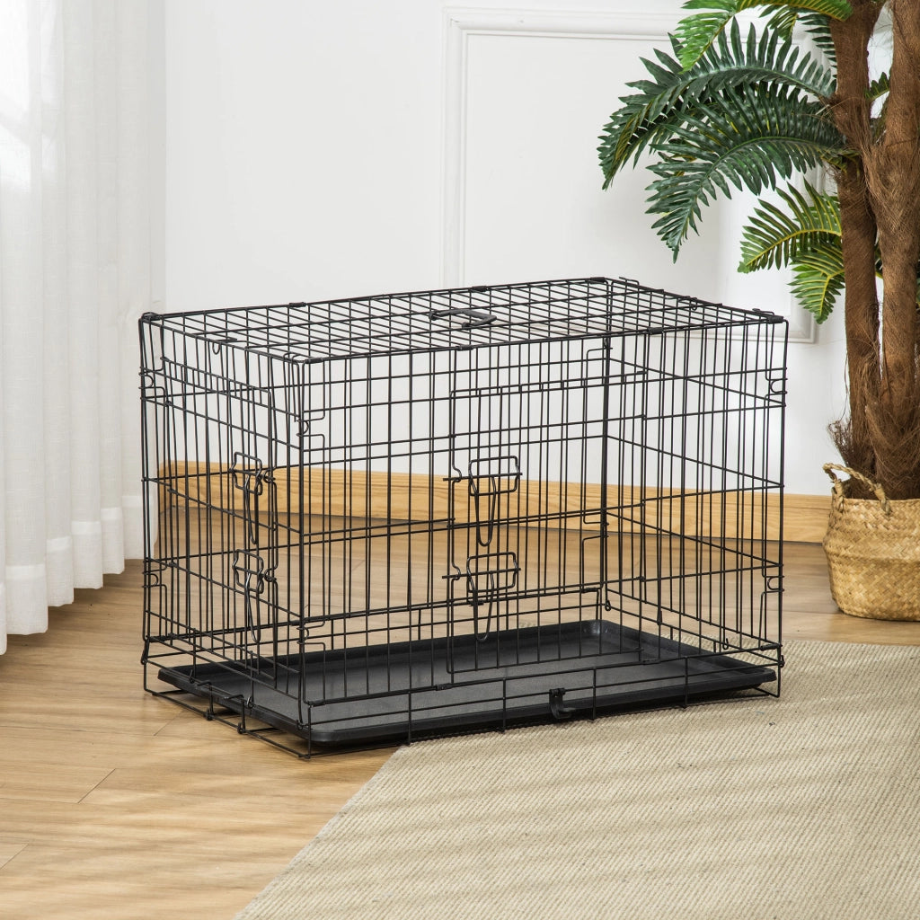 Gabbia per cani, trasportino per piccoli animali, 76x46x52 cm, pieghevole, in metallo, nera, ideale per viaggi e sicurezza