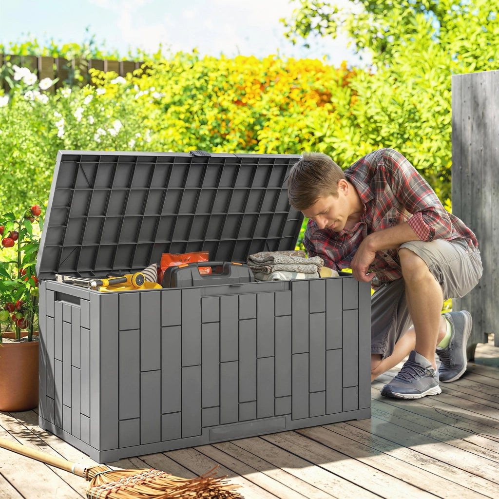 Baule da Giardino 227L in Resina Impermeabile e Anti UV con Chiusura a Chiave, 106.5x43x54.5 cm, Grigio