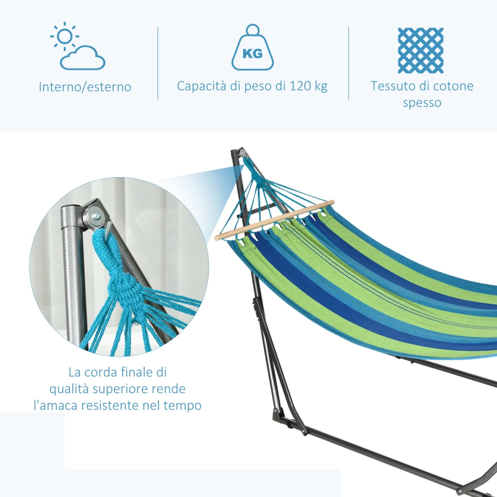 Amaca Autoportante Pieghevole con Supporto ¨C Xylo ¨C Cotone e Acciaio 270x100x94cm