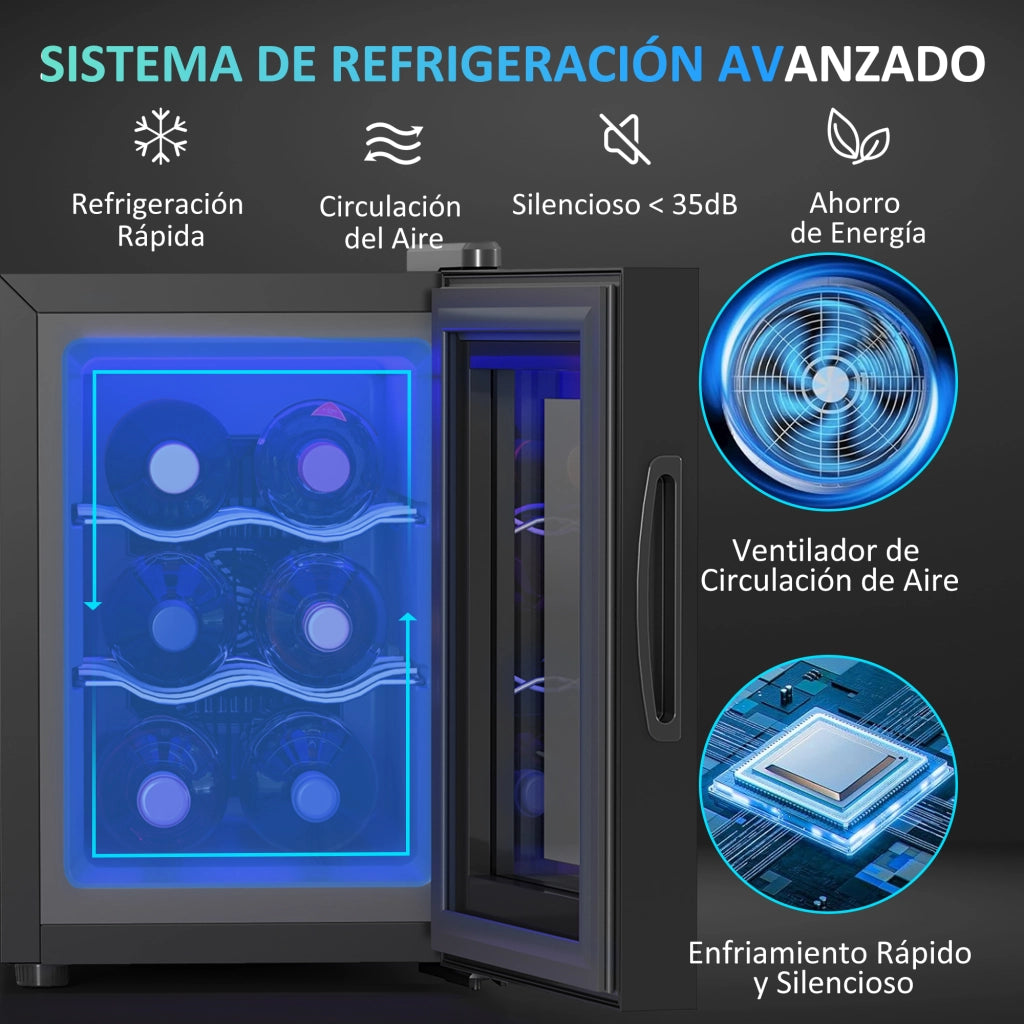 Cantinetta per Vino 6 Bottiglie 17L con LED e Temperatura Regolabile ¨C Zephmum ¨C Nero