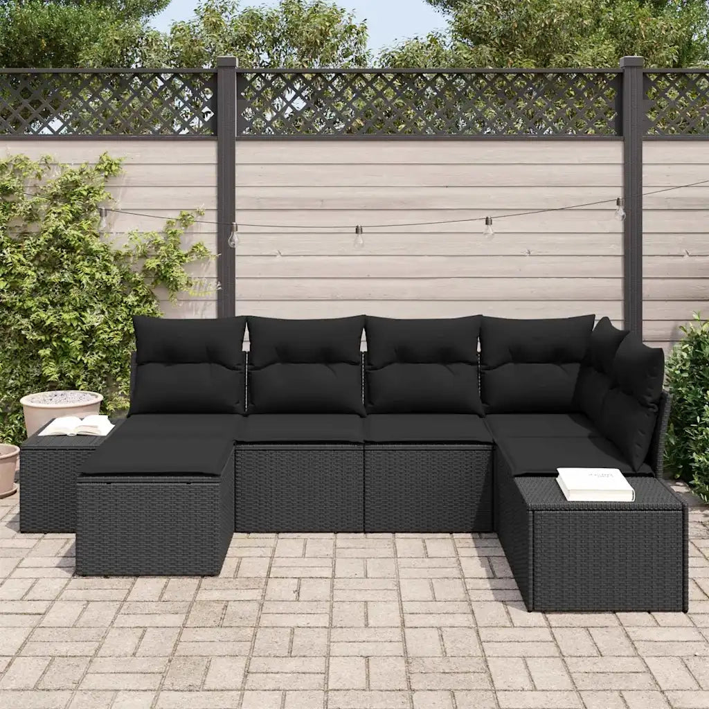 Set Divano da Giardino con cuscino 6 pcs Nero polyrattan 3355802