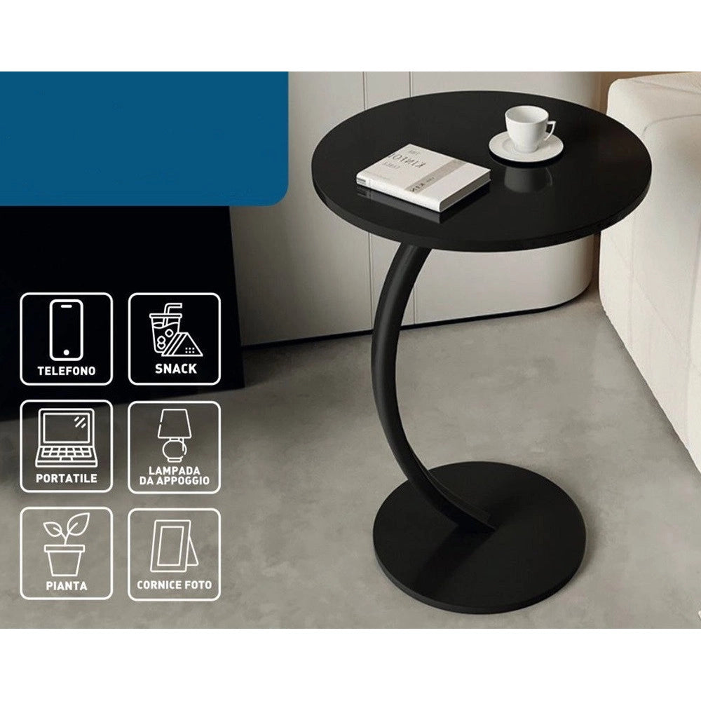 Trade Shop - Tavolino Laterale A Forma Di C Moderno Elegante Per Soggiorno Salotto Divano Camera - Nero