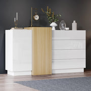 Credenza moderna bianca lucida in MDF 140 x 35 x 76;5 cm con 4 cassetti e 2 ante
