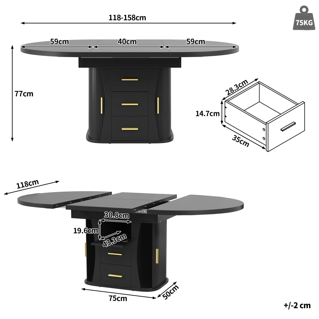 TAVOLO allungabile 118-158 cm MDF nero