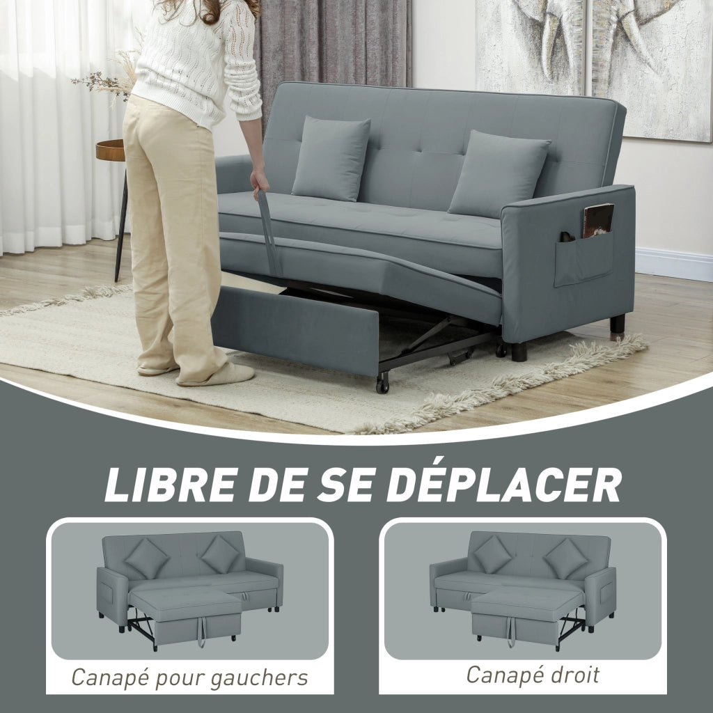 Divano letto 3 posti clic clac reversibile con regolazione schienale e cuscini ¨C zephmum ¨C grigio 196x90x89 cm