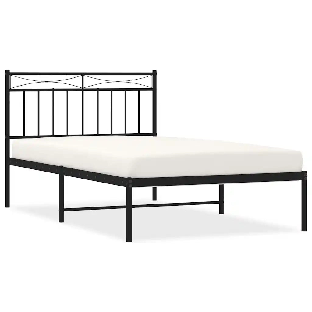 Letto singolo | Letto per adulti | Giroletto con Testiera Metallo Nero 100x200 cm