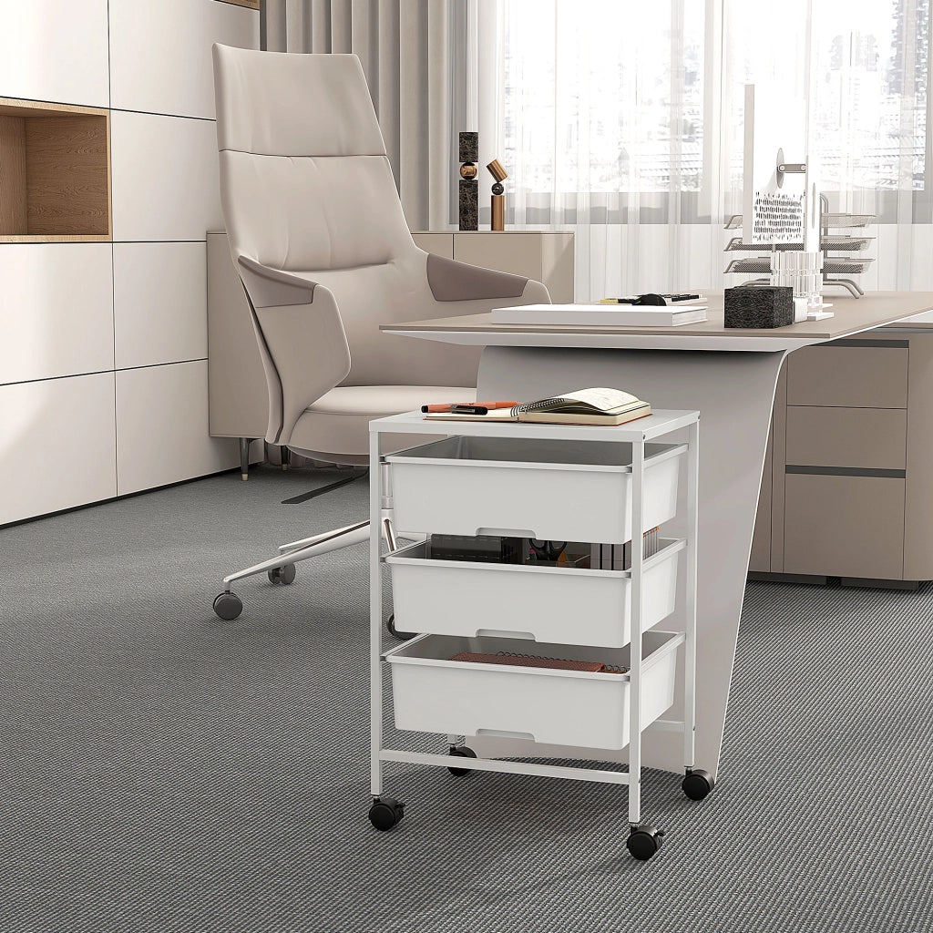 Carrello con 3 Cestini, Mobile Multiuso con Ruote ¨C zephmum ¨C Bianco, 40.8x33.5x60.5 cm