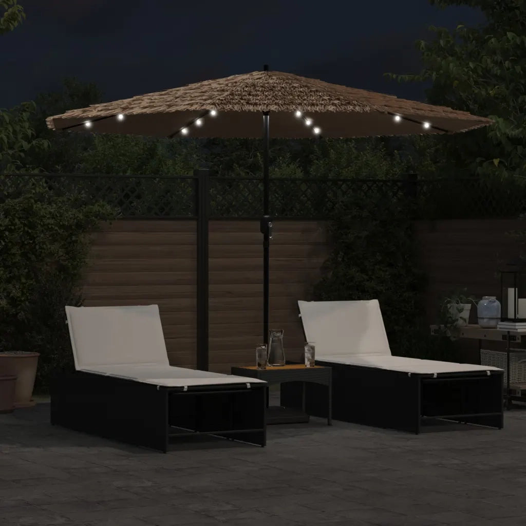 Ombrellone Giardino LED-Ombrello da Balcone e Palo in Acciaio Marrone 324x324x247cm