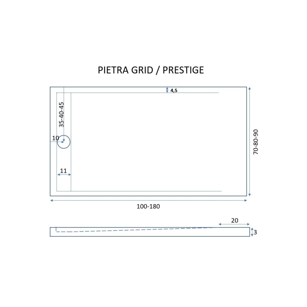 Piatto doccia in marmo resina bianco pietra cemento prestige, misura 90x110