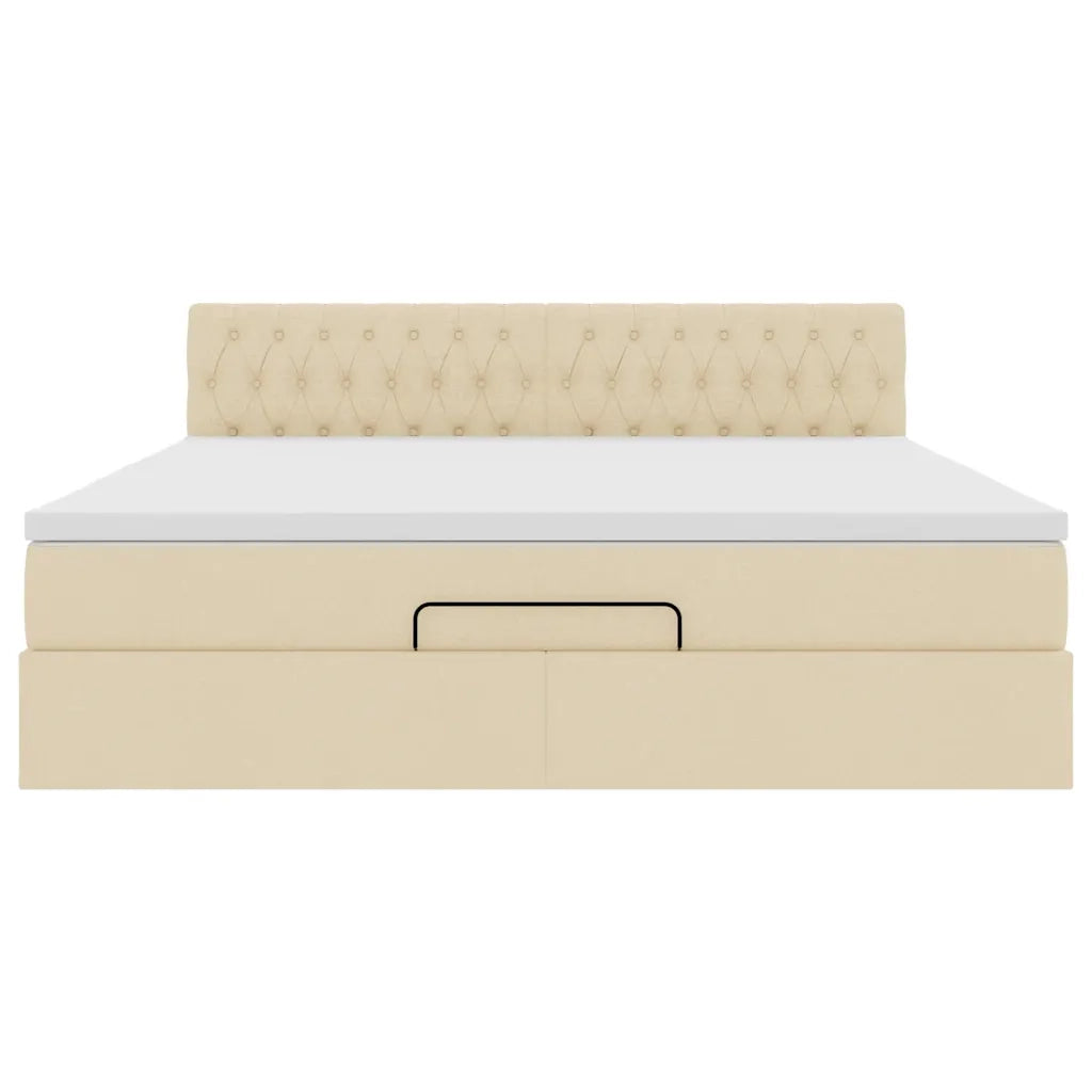 Struttura Letto Pouf con Materasso Crema 180x200 cm in Tessuto