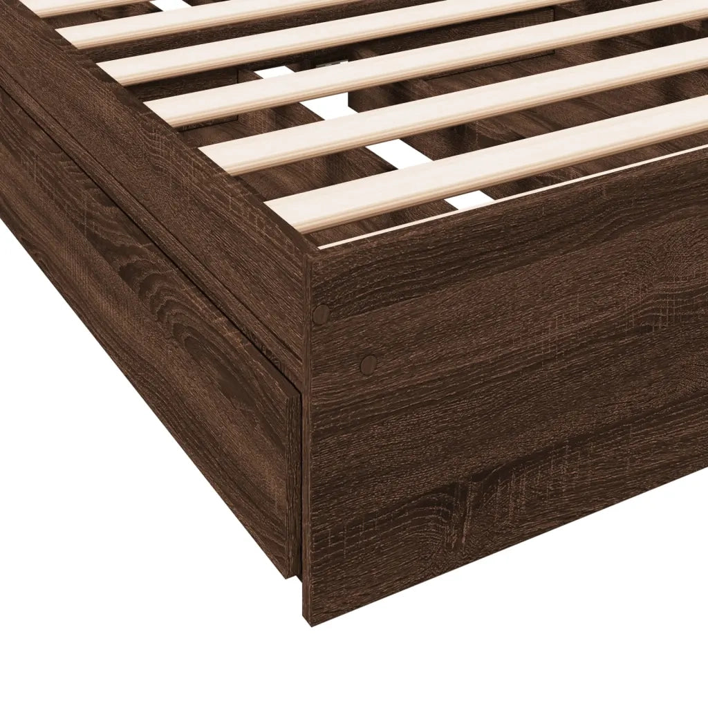 Letto singolo | Letto per adulti | Giroletto Cassetti Rovere Marrone 75x190 cm Legno Multistrato