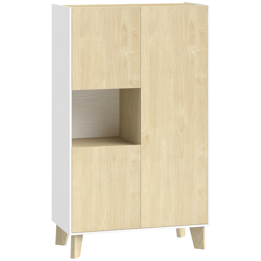 Credenza da Cucina 80x40x135 cm con 6 Scomparti Ante Soft Close in MDF Bianco e Legno