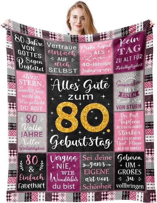 Decora 80 anni, decorazione per 80 anni, regalo per l'80esimo compleanno di donna, regali per l'80esimo compleanno di donna, regali per l'80esimo compleanno, deken 200x150CM