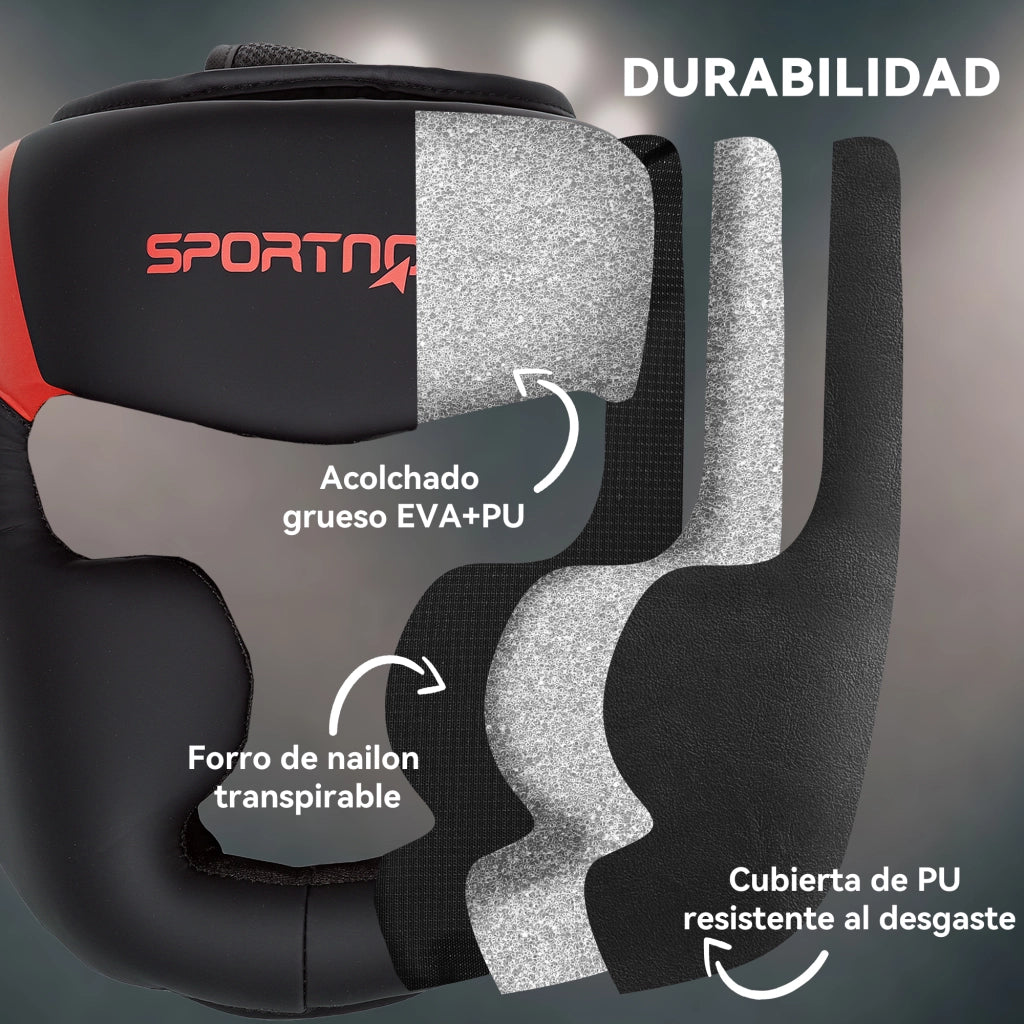 Casco da Boxe MMA con Cinturino Regolabile ¨C Minimal ¨C Rosso e Nero