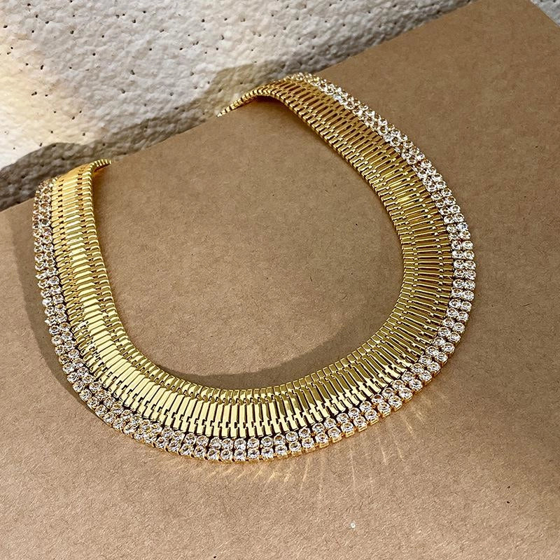 Collana girocollo vintage fatta a mano con cinturino in oro e diamanti, morbida e vintage, regalo di Natale o compleanno.