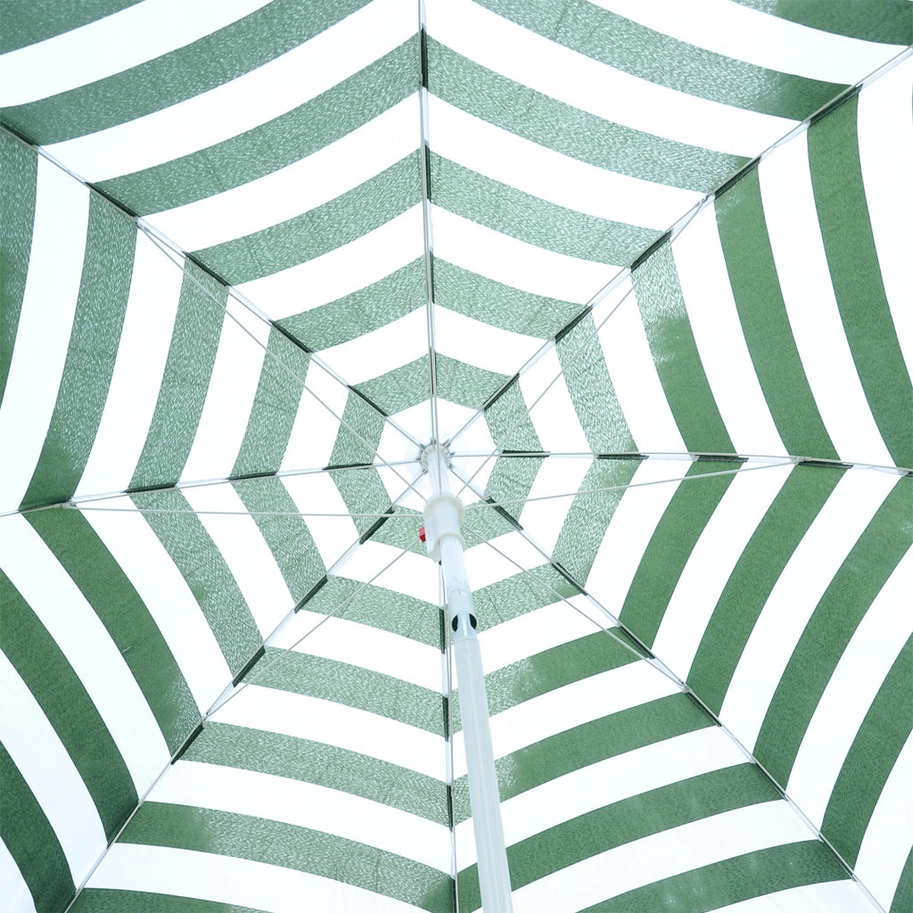 Ombrellone da Spiaggia ¨C Xylo ¨C ?180 cm Verde e Bianco con Palo in Metallo Inclinabile