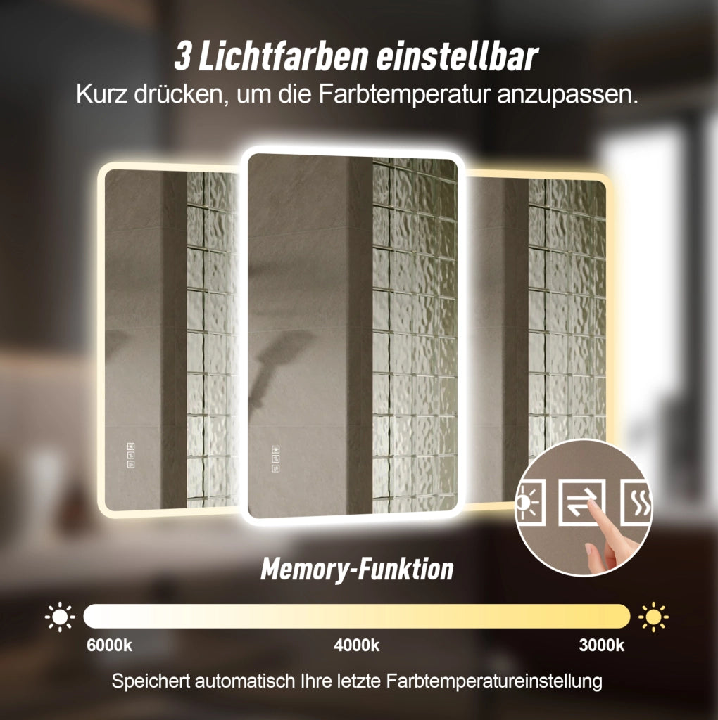 Specchio LED 60x120 cm con antiappannamento; memoria e montaggio orizzontale e verticale; argento