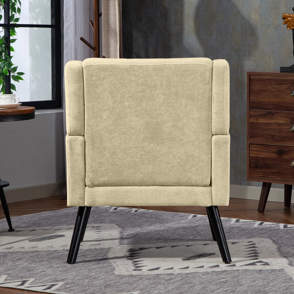 Poltrona imbottita con trapuntatura e seduta ergonomica salvaspazio per soggiorno camera o studio in lino beige