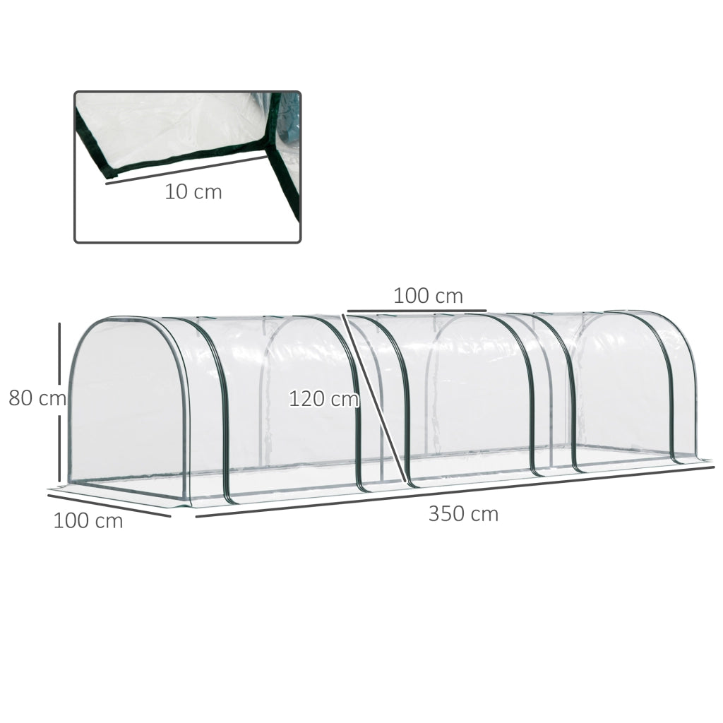 Serra in alluminio con porta, 350 x 100 x 80 cm, PVC trasparente per coltivazione di piante e cassone freddo, robusto telaio in acciaio, verde