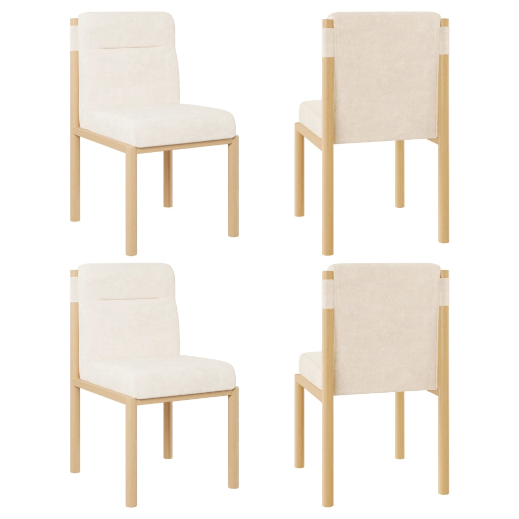 Set 4 Sedie da Pranzo ¨C Xylo ¨C Tessuto Sherpa Beige, Struttura Effetto Rovere, Imbottite